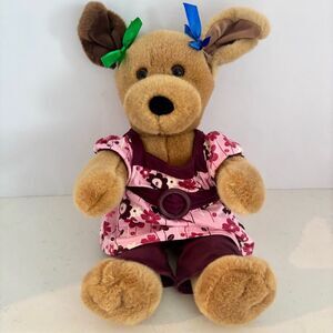 Build-A-Bear Plush Dog + Limited Too Pink Floral Outfit, Bow Accessories